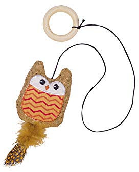 Nobby Kork Eule mit Catnip, mit Holzring orange Band mit Spielzeug 55 cm