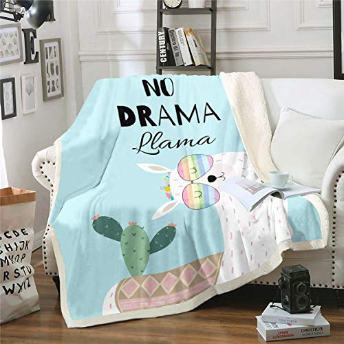 Loussiesd Girly Niedlich Llama Kuscheldecke 150x200cm für Mädchen Kinder Karikatur Lama Alpaka Wohndecke Exotischer Kaktus Flanell Fleecedecke Schöne Bunte Regenbogendecke