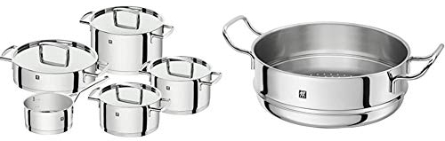 Zwilling - Batería de Cocina, Acero Inoxidable, Gris Brillante + 40992 – 924 – 0 Plus – Colador para cocer al Vapor Acero Inoxidable Acero Inoxidable Brillante 24 cm