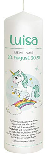 Liamoria® Taufkerze Einhorn Luisa mit Name und Datum 25 cm - Wunderschöne Taufkerze für Mädchen