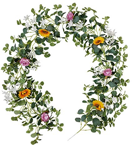 FLCSIed Rosengirlande mit Blumen – 8 rosa Rosen aussehende Rosenblätter und Blumengirlande Dekor