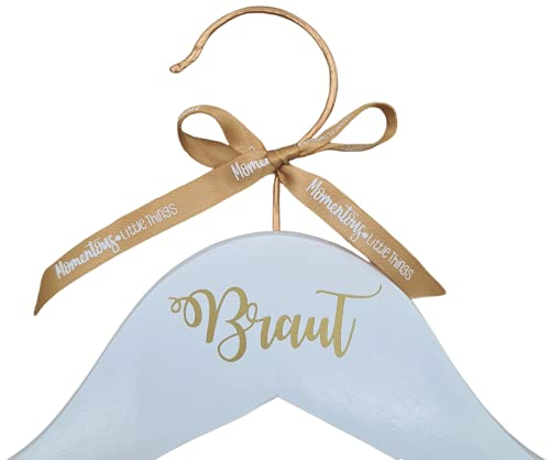 Kleider- und Anzugbügel für den Hochzeitstag mit exklusivem Kupferhaken und Text in moderner Kalligraphie, tolles Geschenk für Braut, Bräutigam, Trauzeugin, Trauzeuge (Copper, Braut, Gold)