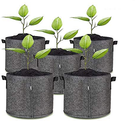 5X Pflanztasche Pflanzsack Pflanzbeutel mit Henkeln Vliesstoff Blumentopf in Grau (30x30cm 20L, Grau)
