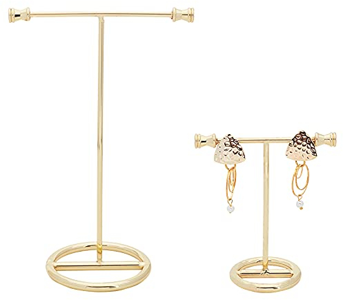 FINGERINSPIRE 2Pcs Gold Metall T Bar Ohrring Display Ständer (15cm & 7cm Höhe) Ohne Loch Schmuck Inhaber Hängen Schmuck Organizer Für Schmuck Laden Einzelhandel Fotografie Requisiten, Runde Basis