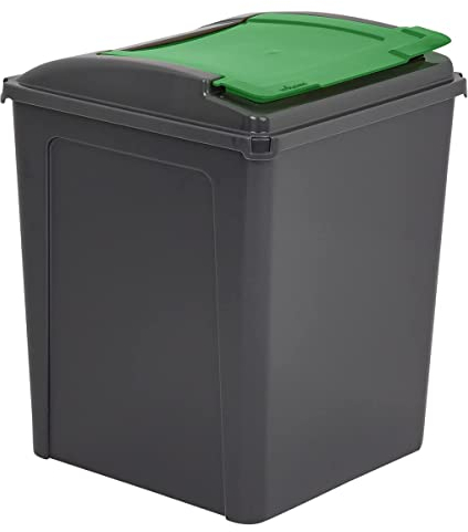 M1SS 25L, 50L Litre Plastic Indoor, Outdoor Recycle Recycling Waste Bin, Slimline Bin with Lid for in the Home/Kitchen - Made in UK (Green, 50L)
