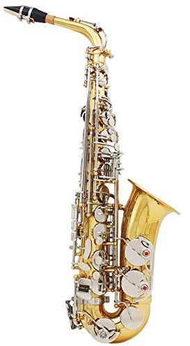 HMHM Goldene Silber Key White Shell Altsaxophon E Flaches Altsaxophon-Musikinstrument Brass Saxophon