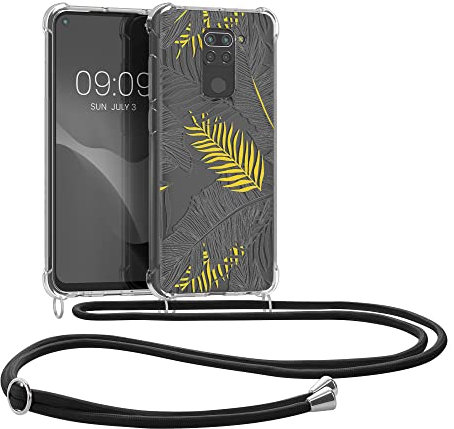 kwmobile Carcasa Compatible con Xiaomi Redmi Note 9 Funda con Cuerda - Funda con Correa Colgante - Cordón Ajustable - Bordes elevados - Palmeras