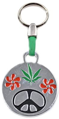 ClaroSchmuck Schlüssel-Anhänger Hippie Schlüsselring aus Metall Stärke 2 mm, Band aus Kunststoff, Gesamtlänge ca. 108 mm.