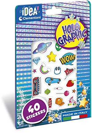 Clementoni - Idea-Olographic Stickers Hologramm-Effekt, Anhänger, Zettel mit Haftverzierungen, kreatives Spiel für Kinder 6 Jahre, hergestellt in Italien, Mehrfarbig, mittel, 18700