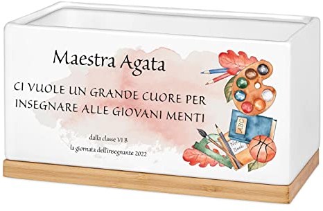 Maverton Fioriera in ceramica - dimensioni 25,7 x 13,5 x 14cm - stampa personalizzata - vassoio sottovaso - vaso per fiori rettangolare - pensiero originale per donna - l’arte dell’insegnare