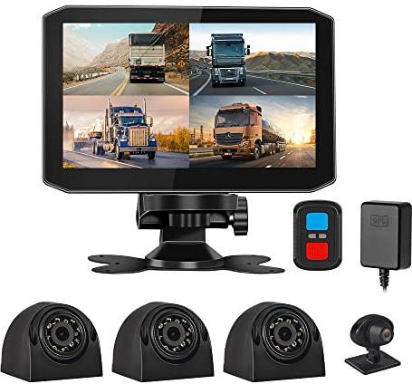 VSYSTO Truck Camera System, 4CH Reversing Camera kit for Bus Truck Trailer, 7.0'' Monitor Van Dash Cam Front & Sides & Rear Backup Cameras with GPS, Infrared Night Vision Lens, Parking Monitoring