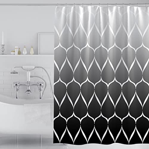 Tennove Shower Curtain 200x200cm Geometric Bathroom Curtain Waterproof Thick Polyester Fabric Long Shower Curtain Washable Bathtub Curtain with Hooks, Weighted Hem, Black
