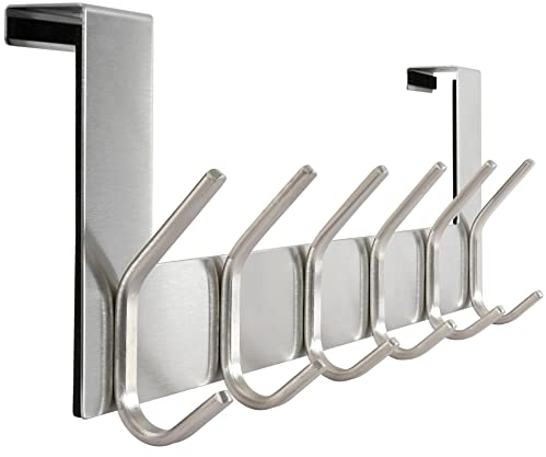 WEBI Türhaken zum Einhängen,Türgarderobe mit 6 Haken,Türaufhänger,Kleiderhaken Tür,Haken Tür,Türhakenleiste,2.1 cm,Silber