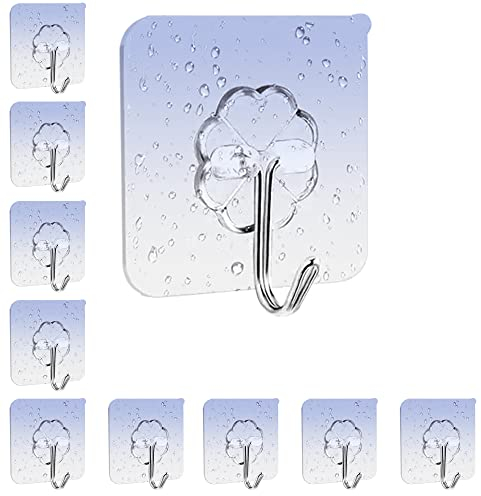 Elodyunhc 10 Stück klebehaken, Selbstklebend Haken Transparent ohne Bohren, Haken zum Kleben Stark, Wandhaken Selbstklebend Transparent Wasserfeste Mehrzweckhaken für Badzimmer, Toilette, Küche, Haus