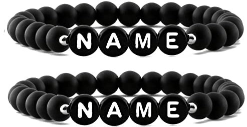 Partnerarmbänder | 2 STÜCK | Personalisierte Armbänder | Perlenarmband | Onyx PerlenIndividueller | Schmuck für Herren und Frauen | Geschenk für Paare