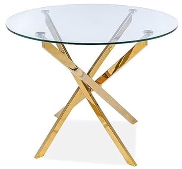 SIGNAL MEBLE Table à Manger Ronde en Verre Trempé Et 4 Pieds en Métal Doré - D 90 X H 75 Cm