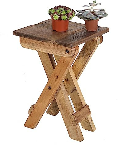 Casa Moro Teak Holz Beistelltisch Leoni Klapphocker Klapptisch Gartenhocker massiv Holzhocker Blumenhocker 30x30x48 cm Natur Braun