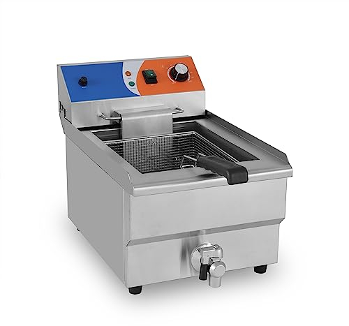 MBH - Freidora eléctrica industrial 12 litros con grifo para hostelería. Freidora profesional de sobremesa para bar y restaurante
