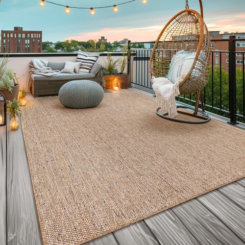 TT Home In-& Outdoorteppich Wetterfest Terrasse Uni Moderner Boho Abstrakt, Farbe:Hellbraun Beige, Größe:200x280 cm