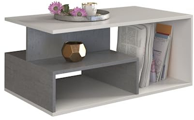 VBChome Table basse 90 x 51 x 43 cm Blanc – Table basse en béton Table de salon Table basse Table basse Table d'appoint Table basse moderne Salon Bureau Blanc – Béton