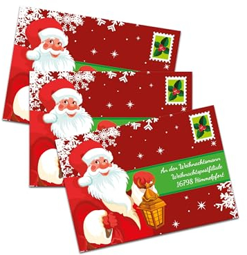15 bunte Weihnachts-Briefumschläge mit Aufschrift An den Weihnachtsmann für Kinder Wunschzettel (Kuverts DIN C6 / selbstklebend mit Abziehstreifen)