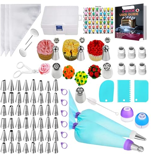 AZOMKER Beccucci Sac a Poche, Sac a Poche Professionali, Bocchette Sac a Poche, Kit Pasticceria Professionale, Set Pasticceria (129 Pezzi)