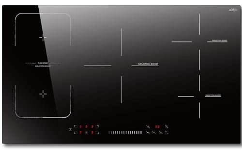 Hobsir Piano Cottura Induzione 5 Fuochi, Piano Cottura a Induzione 5 Zone da Incasso Induzione 90cm Piastra a Induzione, 7200W, Funzionamento Touch, 9 Livelli di Potenza, Blocco di Sicurezza, Timer