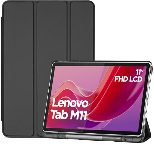 ProCase Smart Case for Lenovo Tab M11/Tab K11 LTE 11 2024 TB330FU with Pen Holder, Slim Stand Tri-Fold Hard Shell Protective Tablet Cover Translucent Back Case Support Auto Wake/Sleep -Black