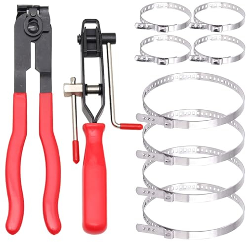 BIGP Set di 10 Fascette Fascetta Stringitubo, 2 Pinze per Manicotti e 8 Fascette Regolabili, Pinza per Fascette Auto, Fascette in Acciaio Inox Fascetta Stringitubo, per la Maggior Parte Delle Auto