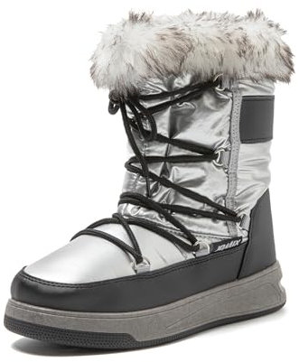 JOMIX Stivali Donna Doposci Stivaletti Invernali da Neve Pelosi Caldi Scarpe Impermeabile da inverno MD9542 (Argento, 41)