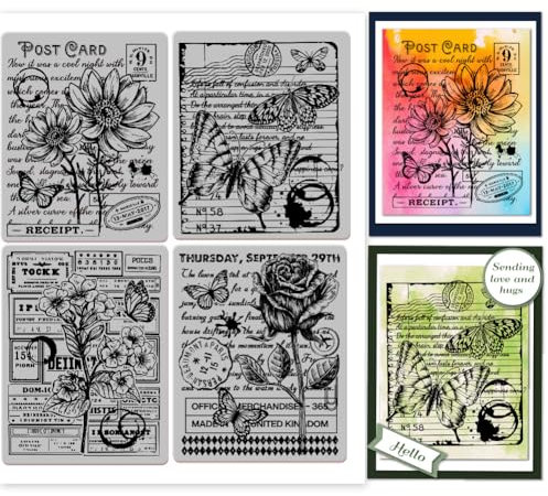 GLOBLELAND Haftstempel Aus Gummi Mit Vintage Hintergrund Blumen Schmetterlinge 8.7X7 EVA Stempel Prägestempel Siegel Für DIY Scrapbooking Und Kartenherstellung Papierbasteldekor