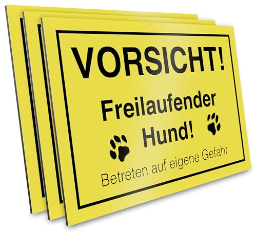 PRIMUS-PRINT – Vorsicht Hund Schild – 3er Set – Warnschild für freilaufenden Hund – Hochwertiger Aluminium Verbund oder Hartschaum – 20x30 cm – Witterungsbeständig und UV-geschützt