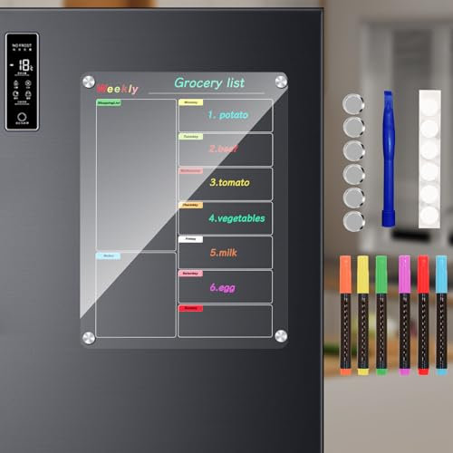 Acrylic Magnetic Calendar for Refrigerator, 25x33cm/10x13inch Clear Fridge Calendar Dry Erase Planning Boards Weekly Planner