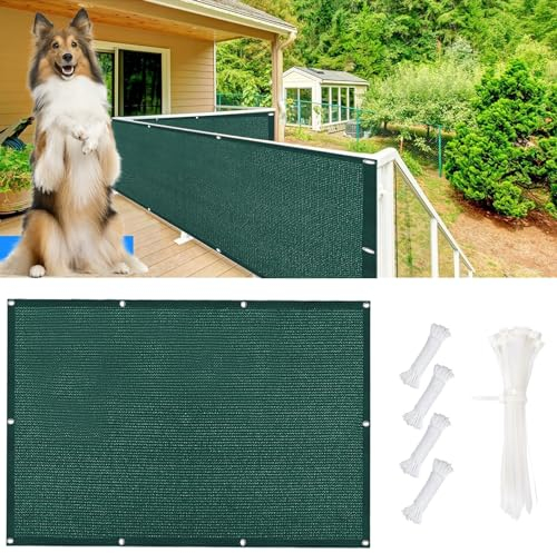 DANWU Balkon Sichtschutz Ohne Bohren 108 x 350 cm Seitenmarkise Praktischer Sichtschutz mit Ösen, Nylon Kabelbinder Und Kordel für Terrasse, Hinterhof, Balkon, Dunkelgrün