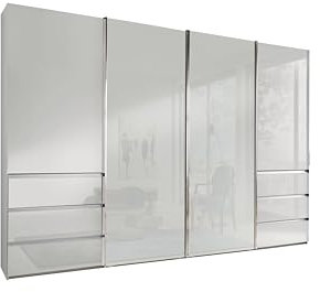 WIEMANN Schwebetürenschrank Kleiderschrank Schlafzimmerschrank 330cm breit, mit Schubladen, Glas weiß, Höhe 217cm, Malibu