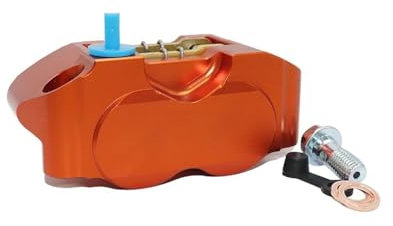 Gruppo Pinza Pompa Freno per 4 Pistoni Pinza Freno Moto da Corsa Pit Bike Pompa Freno Anteriore Posteriore Sinistro Universale(Oranage)