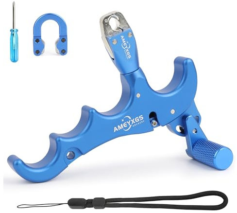 SHARROW Bogenschießen Release Aids Compound Bogen Daumen Release 4 Finger Aluminiumlegierung Auslösehilfen Spannhilfen mit Metall D-Loop für Jagd (Blau)