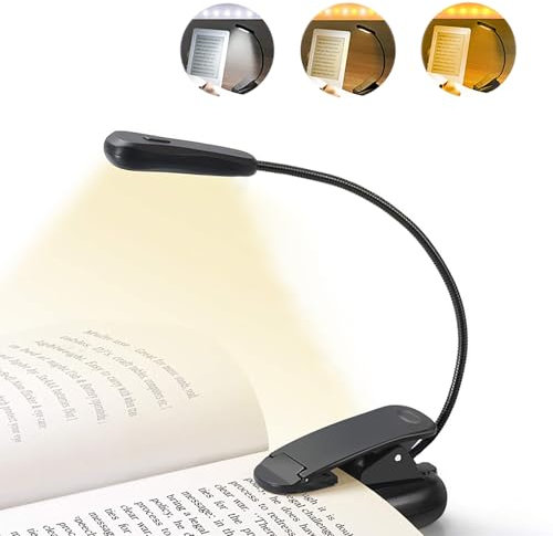 MRDEER Luz Lectura USB Recargable 3 Colores 9 Brillo Lampara para Leer en la Cama 360° Ajustable Lampara Lectura Luz para Leer Libros en la Cama para Lectores, Viaje
