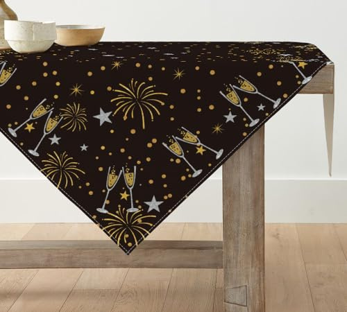 Artoid Mode Happy New Year Frohes Neues Jahr 2025 Tischdecke, Winter Tischwäsche Küche Tisch Dekoration Drinnen Urlaub Party Dekor 100x100 cm
