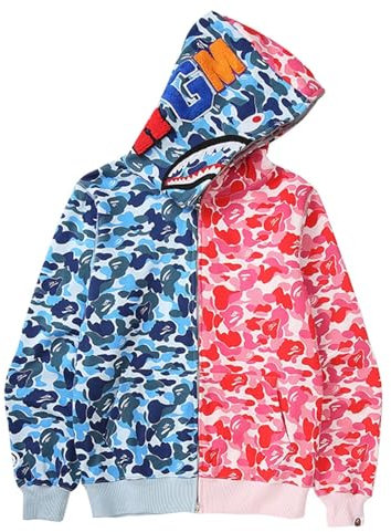 MRRTIME Bape Shark Hoodie, Bape Kapuzenpullover, Men's Jacket, Men's 3D Camouflage Shark Head Hooded Jacket, Hoodie with zipping, Street Fashion, Hoodie with zipping 03,R,S