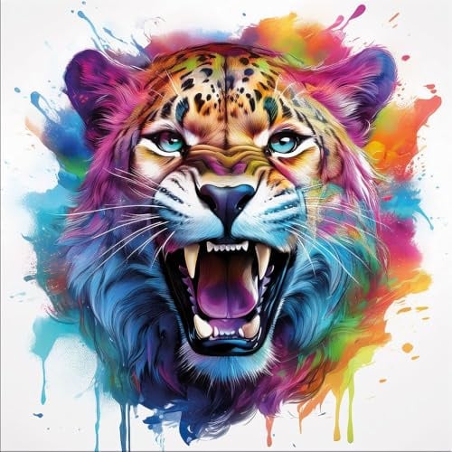 artissimo Bild aus Glas 50x50 cm Leopard bunt Pop Art AG5583A – modernes Glasbild Tierbild Wandbild Quadratisch, farbige Wanddeko Wohnzimmer
