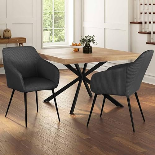 IDMarket - 2er Set Esszimmerstühle Esszimmerstuhl Jany aus Cord Grau