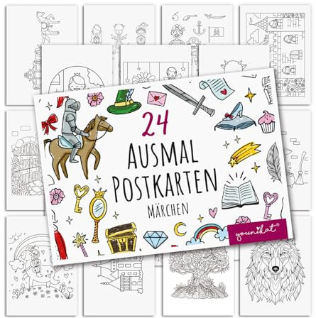 younikat Märchen Postkarten zum Ausmalen 24 Stk. I DIN A6 I Kinder Erwachsene I zum Selbstgestalten I Fairytale Ritter I dv1548