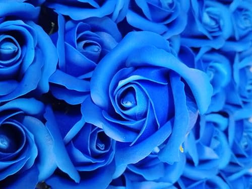 Generico Rose Saponate Bocciolo Colore Blu 4 cm Diametro, 30 Pezzi, Profumate, Fiori Artificiali Decorativi.