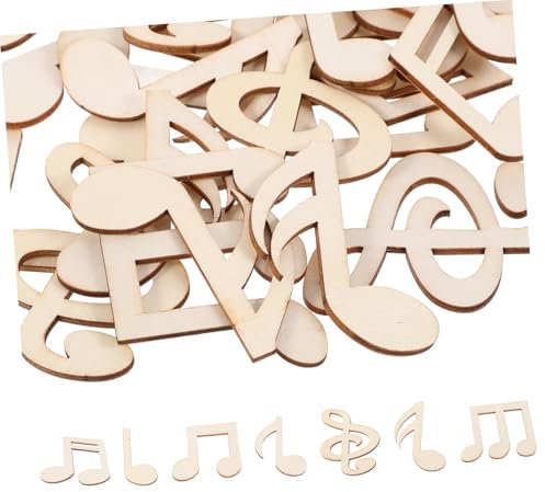 STOBOK 50 Stück Musiknote Holzspäne bastelmaterial holzdekor Holznoten für Kunstprojekte Holzschmuck Hochzeitsdeko dekoration Mini-Musiknoten aus Holz hängende Holzverzierungen Beige
