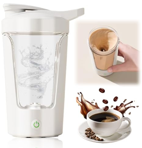 Shaker Flasche,450ML Elektrischer Protein Shaker,Blender Bottle Shaker, Wiederaufladbare USB-C Shaker Elektrisch für Proteinshakes und Mahlzeitenersatz,Weiß