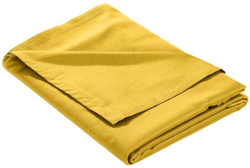 Bettwaesche-mit-Stil Mako-Satin Baumwollsatin Bettlaken ohne Gummizug Uni einfarbig (Bettlaken 160x260 cm, Gelb)
