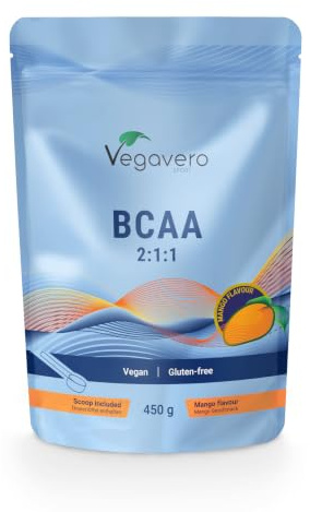 BCAA Pulver 2:1:1 | 500 g Beutel | Vegan & Ohne Zusatzstoffe | Mango Geschmack | Hochdosiert und Laborgeprüft | Deutsche Produktion von Vegavero