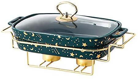 OLSKFUH Set di Scaldavivande in Ceramica di Dimensioni Standard per Buffet, Scaldavivande Rettangolari per Catering, Set di Scaldavivande con Porta-Combustibile, Scaldavivande Co,