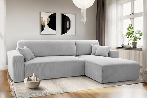 AXLIVING Catea Eckschlafsofa mit Bettkasten R – Hellgraue Ecksofa 279 cm